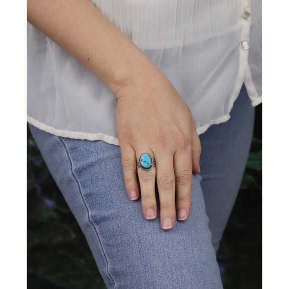 Sterling Silver Natural Turquoise Ring Size 6 - Picture 4 of 6